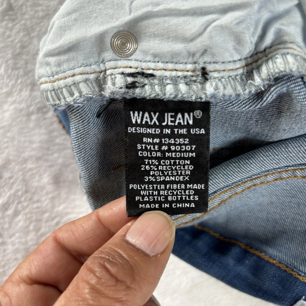 Wax Jean Shorts Womens L Blue Mid Rise Distressed Cuffed Denim Stretch Casual - Picture 7 of 7